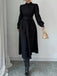 Black 1970s Solid Button Belted Dress - vintage dress, retro fashion, classic black