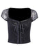 Black 1970s Steampunk Gothic Lace Tie-Front Top - vintage fashion, retro style, classic black