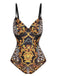 Black 1970s Strap Print One-Piece Swimsuit & Cover-Up — because 1970s glamour never goes out of style