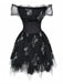 Black 1970s Vampire Bride Off-Shoulder Mesh Dress, vintage dress, retro fashion - perfect for women who love vintage and retro fashion