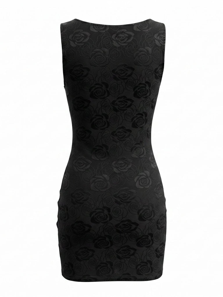 Black 1980s Cut-Out Metal Ring Bodycon Dress, vintage dress, retro fashion - perfect for women who love vintage and retro fashion