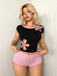 Black 1980s Cutout Flower Crop Top - vintage fashion, retro style, classic black