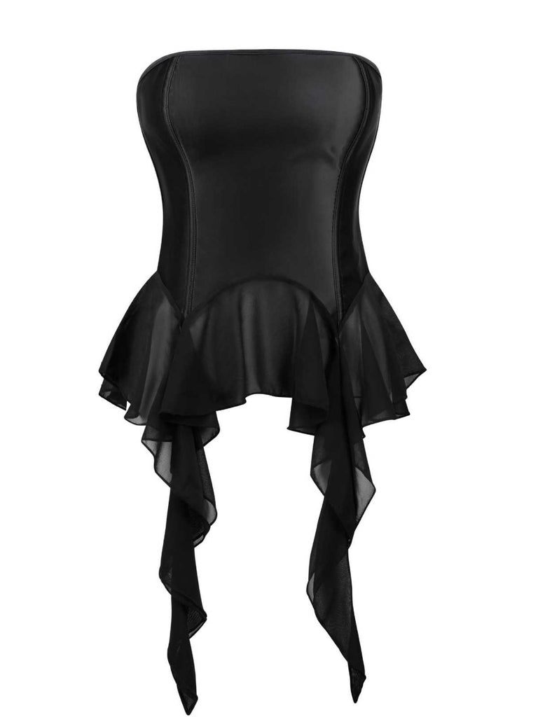 Black 1980s Gothic Strapless Lace Corset Top - vintage fashion, retro style, classic black