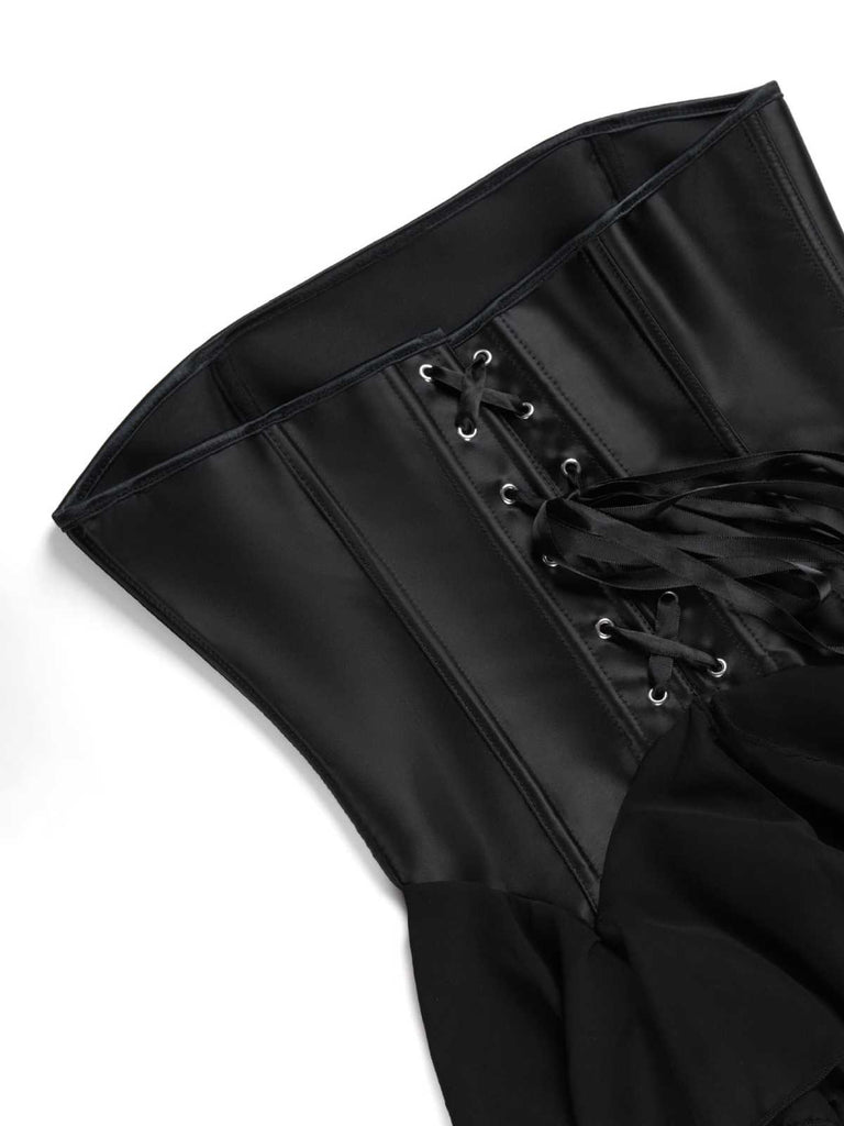 Black 1980s Gothic Strapless Lace Corset Top - vintage fashion, retro style, classic black