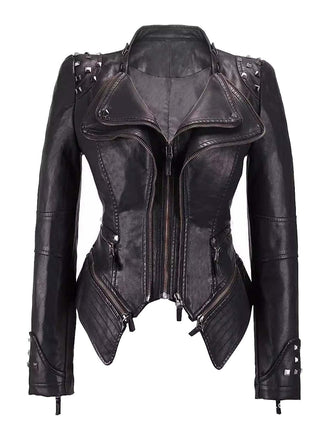 Black 1980s Irregualr Hem Rivet Motocycle Jacket - vintage fashion, retro style, classic black