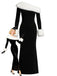 Black 1980s Off-Shoulder Fur Trim Dress - vintage dress, retro fashion, classic black