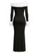 Black 1980s Off-Shoulder Fur Trim Dress - vintage dress, retro fashion, classic black