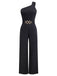 Black 1980s One Shoulder Wide Leg Belt Jumpsuit - vintage jumpsuit, retro fashion, classic black
