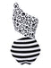Black 1980s One-Shoulder Hollow Skull Stripe Swimsuit — because 1980s glamour never goes out of style