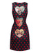 Black 1980s Polka Dot Heart Graphic Pencil Dress - vintage dress, retro fashion, classic black