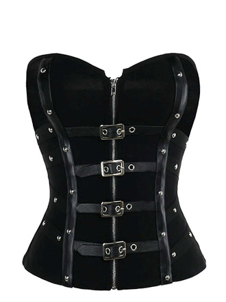 Black 1980s Punk Studded Corset Top - vintage fashion, retro style, classic black