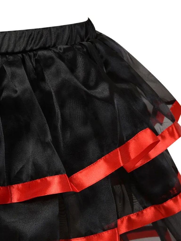 Black 1980s Steampunk Mesh Patchwork Cake Skirt, vintage skirt, retro style - perfect for women who love vintage and retro fashion