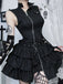 Black 1980s Steampunk Solid Zipper Belted Dress - vintage dress, retro fashion, classic black