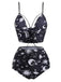 Black 1980s Strap Galaxy Print Gothic Bikini Set - vintage fashion, retro style, classic black
