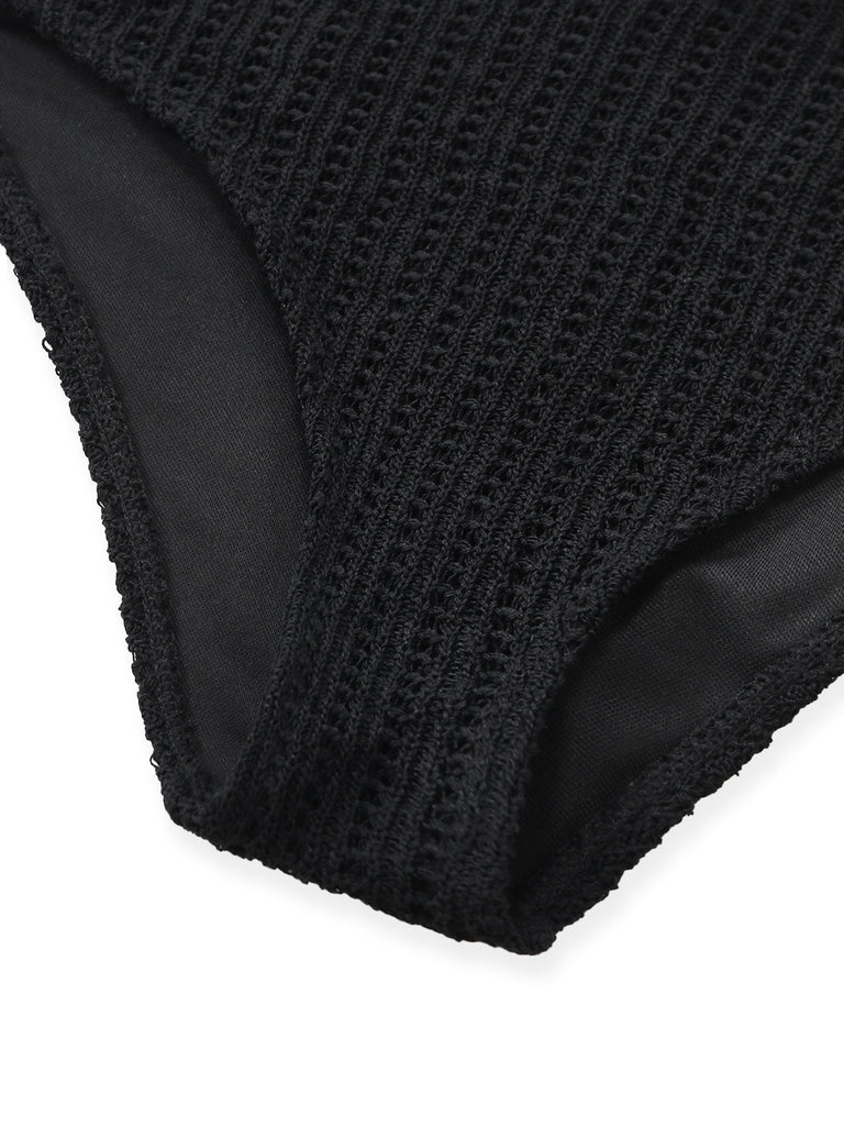 Black 1980s Tie High Waist Knit Tankini 2