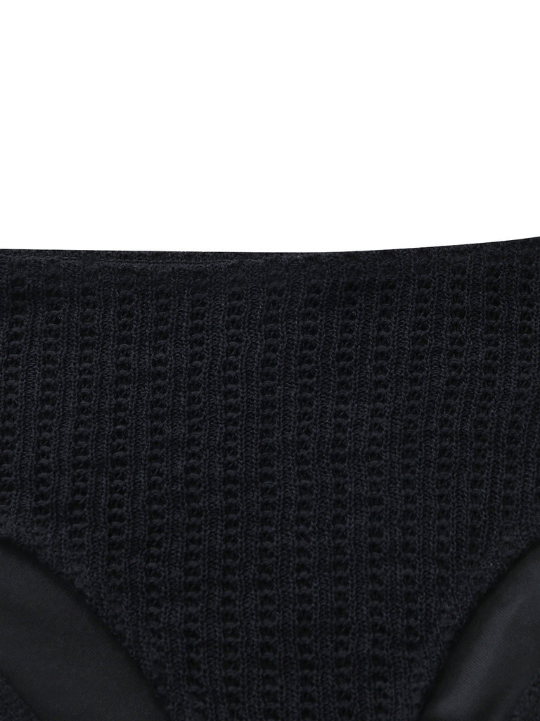 Black 1980s Tie High Waist Knit Tankini 3
