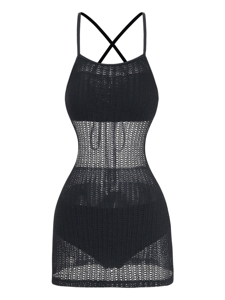 Black 1980s Tie High Waist Knit Tankini 7