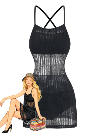 Black 1980s Tie High Waist Knit Tankini 8