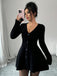 Black 1980s V-Neck Knit Sweater Dress - vintage dress, retro fashion, classic black