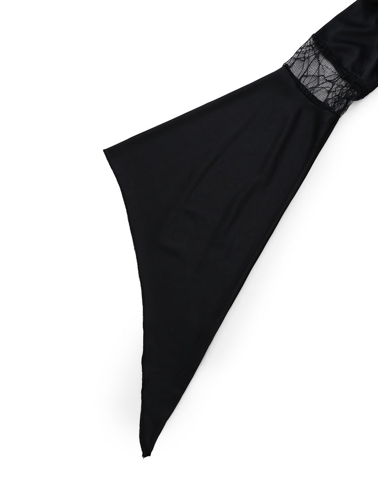 Black & Blue 1930s Witch Lace-Up Hooded Dress - vintage dress, retro fashion, classic black