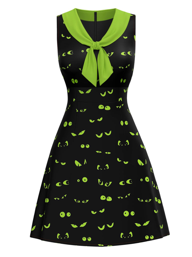 Black & Green 1960s Halloween Demon Eyes Dress - vintage dress, retro fashion, classic black