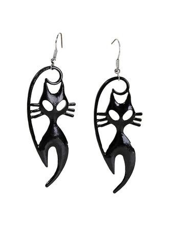 Black Halloween Cat Dangle Earrings - vintage fashion, retro style, classic black