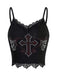She pairs this Black Halloween Cross Rhinestone Camisole with confidence and vintage charm
