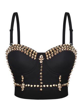 She pairs this Black Halloween Punk Rivet Gothic Camisole with confidence and vintage charm