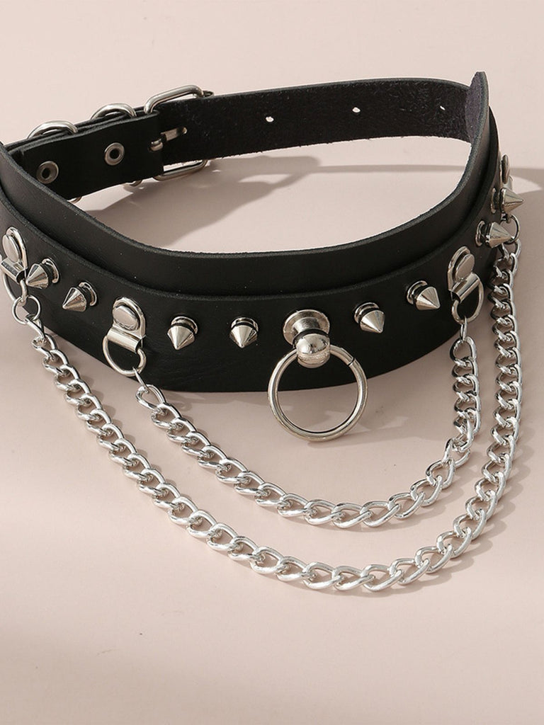 Black Leather Gothic Necklace with Spikes, vintage fashion, retro style - perfect for women who love vintage and retro fashion