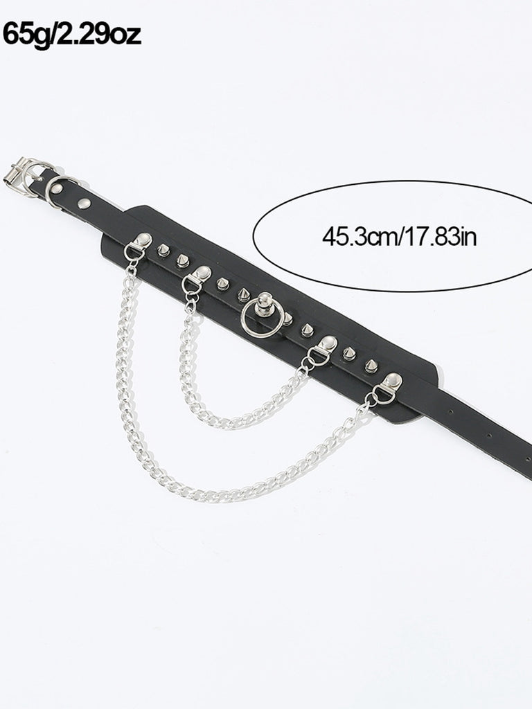 Black Leather Gothic Necklace with Spikes, vintage fashion, retro style - perfect for women who love vintage and retro fashion