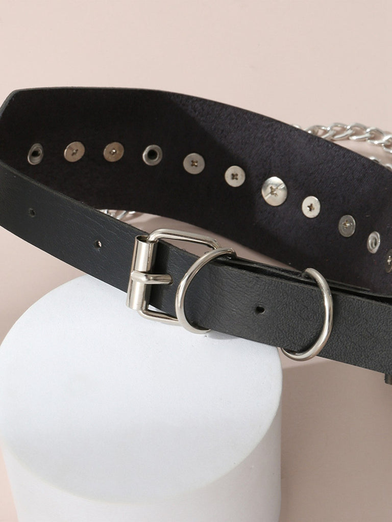 Black Leather Gothic Necklace with Spikes, vintage fashion, retro style - perfect for women who love vintage and retro fashion
