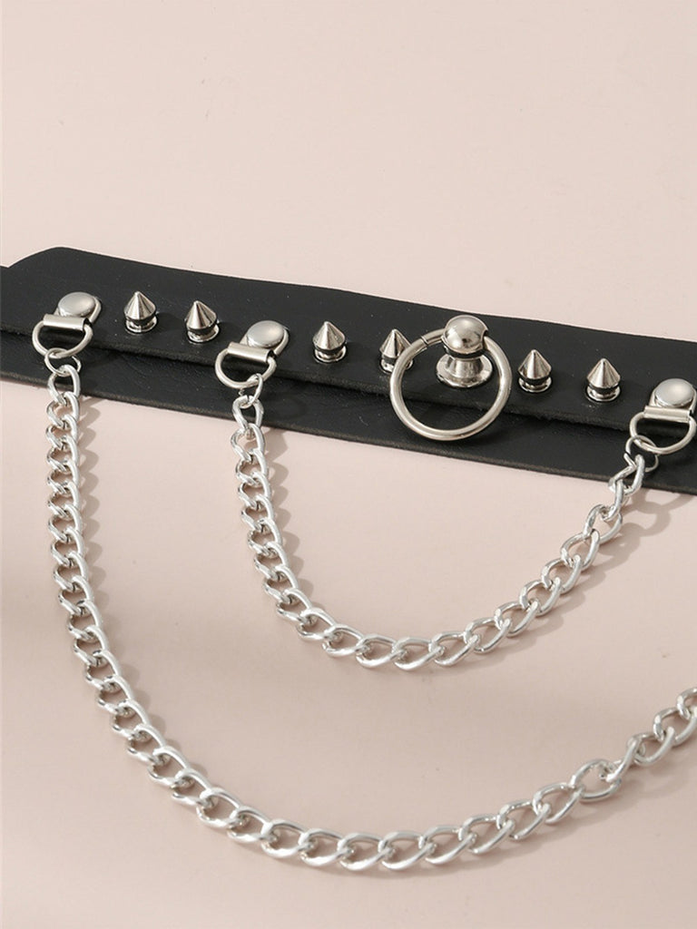 Black Leather Gothic Necklace with Spikes, vintage fashion, retro style - perfect for women who love vintage and retro fashion
