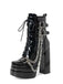 Black Patent Chains Gothic High Heels Boots - vintage shoes, retro heels, classic black