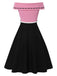 [Pre-Sale] Black & Pink 1950s Off-Shoulder Bow Patchwork Dress, vintage dress, retro fashion, rockabilly, pin-up fashion - perfect for women who love vintage and retro fashion
