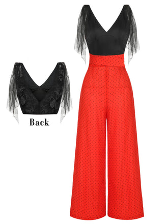 Black & Red 1930s Polka Dot Patchwork Jumpsuit: timeless style reimagined