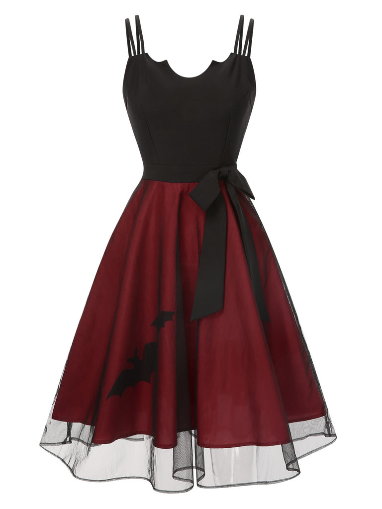 Black & Red 1950s Bat Mesh Dress, vintage dress, retro fashion, rockabilly, pin-up fashion - perfect for women who love vintage and retro fashion