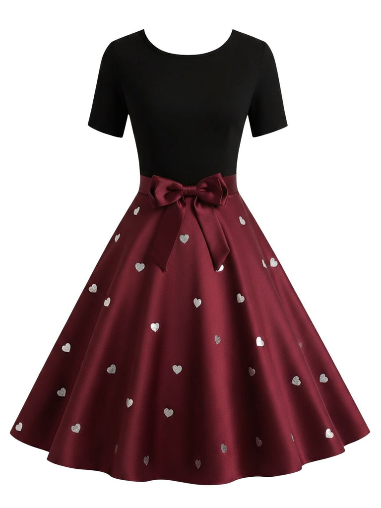 Black & Red 1950s Heart Bow Swing Dress - vintage dress, retro fashion, rockabilly