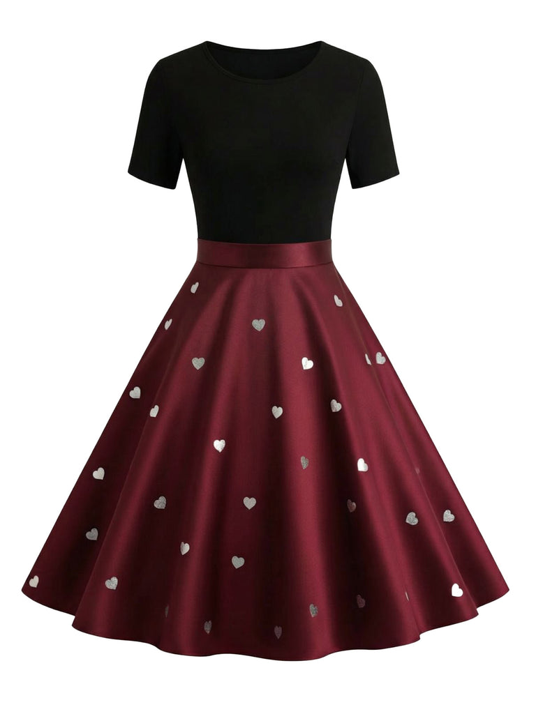 Black & Red 1950s Heart Bow Swing Dress - vintage dress, retro fashion, rockabilly
