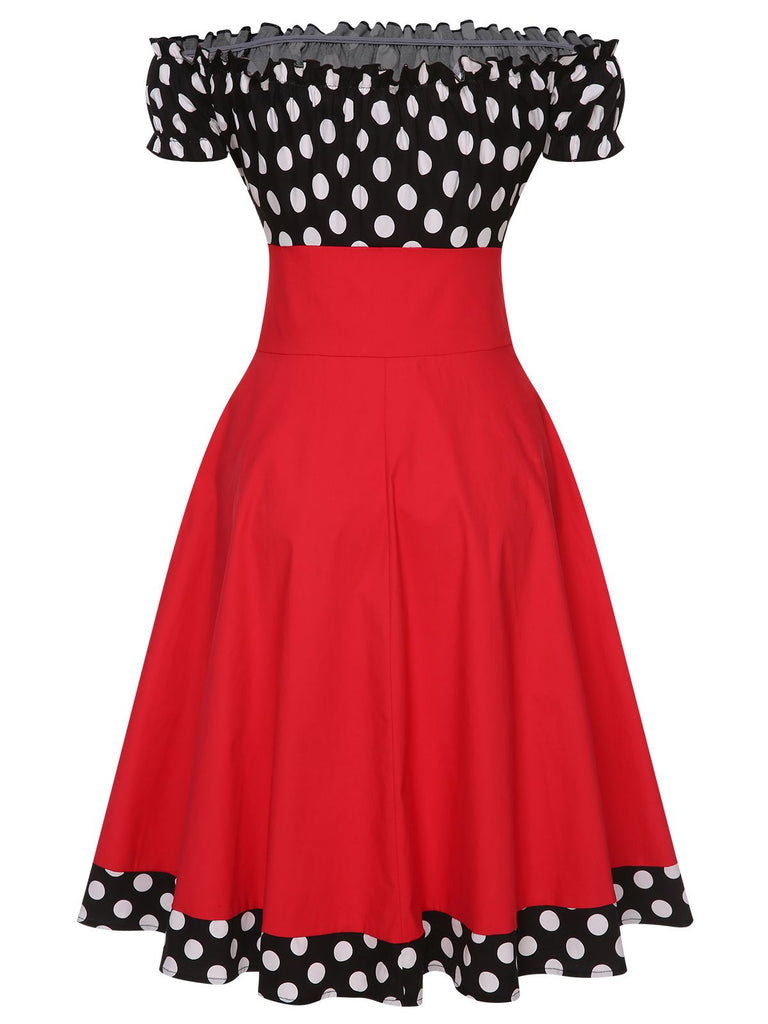 Black & Red 1950s Polka Dots Off Shoulder Dress, vintage dress, retro fashion, rockabilly, pin-up fashion - perfect for women who love vintage and retro fashion