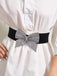 Black Rhinestone Bow High Stretch Belt - vintage fashion, retro style, classic black