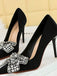 Black Rhinestone Satin Pointed Toe Stiletto Heels — vintage vintage charm for her modern wardrobe