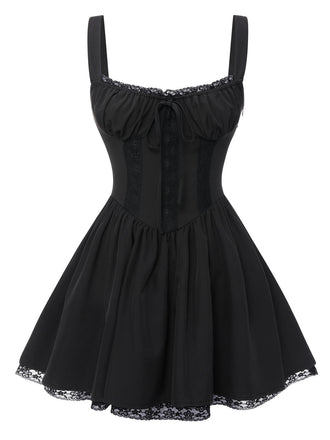 Solid Sleeveless Lace Mini Dress | vintage dress, retro fashion