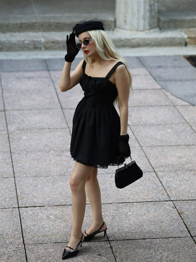 Black Solid Sleeveless Lace Mini Dress - vintage dress, retro fashion, classic black
