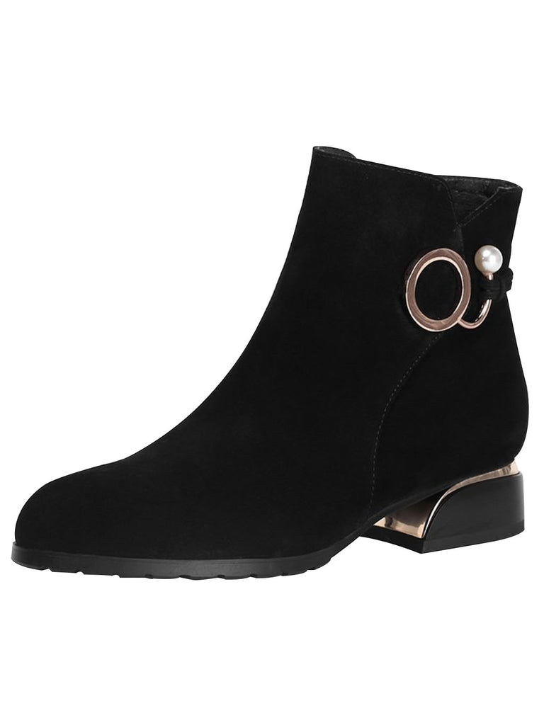 Black Vintage Suede Pearl Ankle Boots, vintage fashion, retro style - perfect for women who love vintage and retro fashion