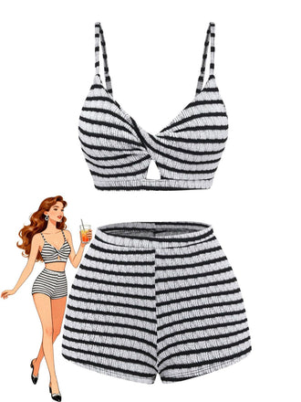 Black & White 1930s Colorblock Vintage Bikini Set - vintage swimsuit, pin-up swimwear for vintage lovers