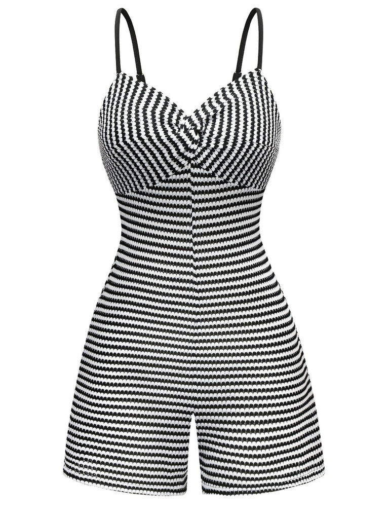 Black & White 1930s Striped Twist Romper - vintage jumpsuit, retro fashion, classic black