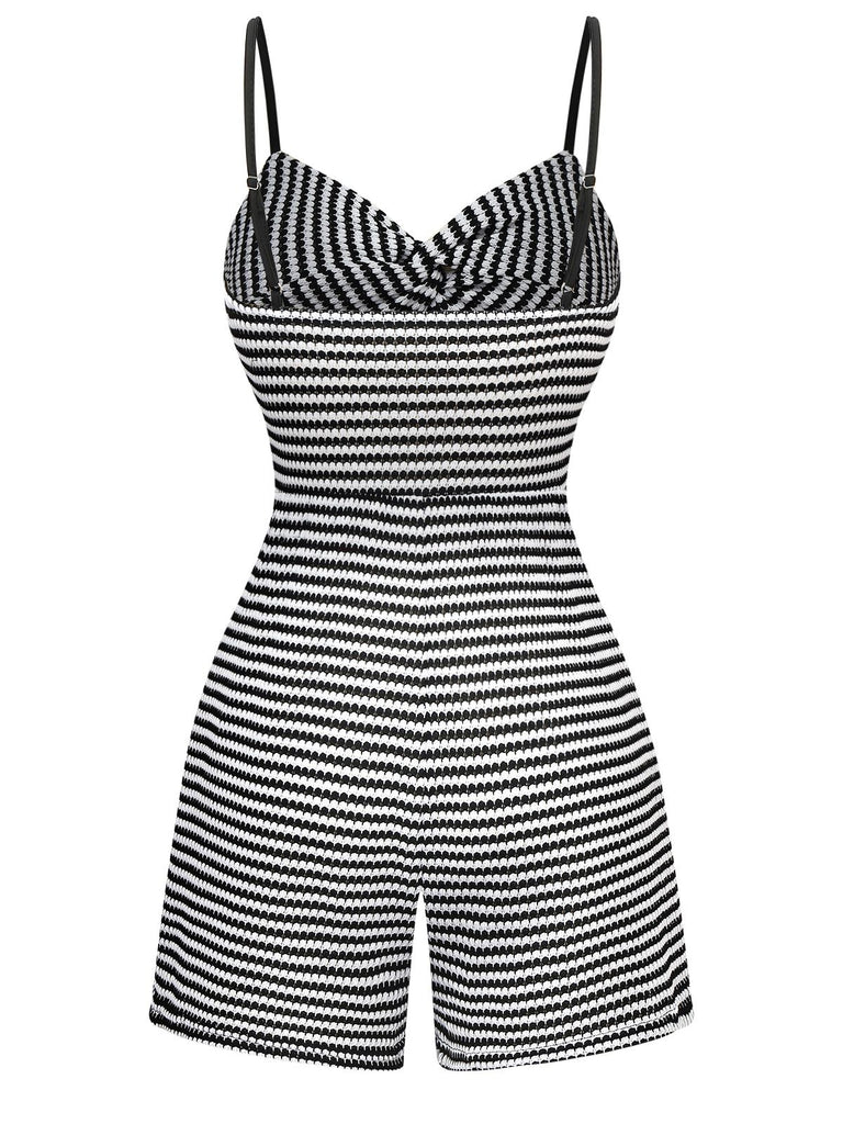 Black & White 1930s Striped Twist Romper - vintage jumpsuit, retro fashion, classic black