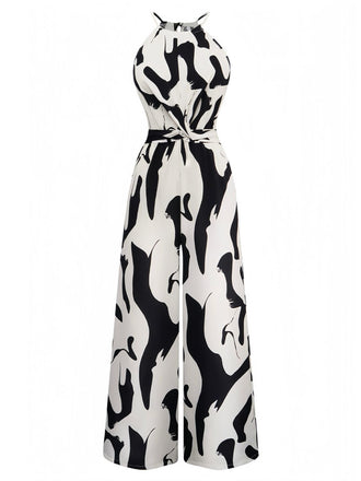 Black & White 1940s Cow Skin Halter Jumpsuit - vintage jumpsuit, retro fashion, classic black