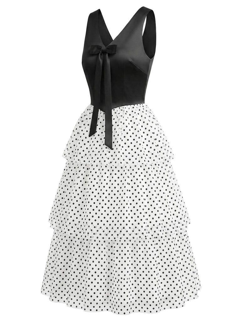 [Pre-Sale] Black & White 1940s Polka Dot Chiffon Tiered Ruffle Dress, vintage dress, retro fashion - perfect for women who love vintage and retro fashion