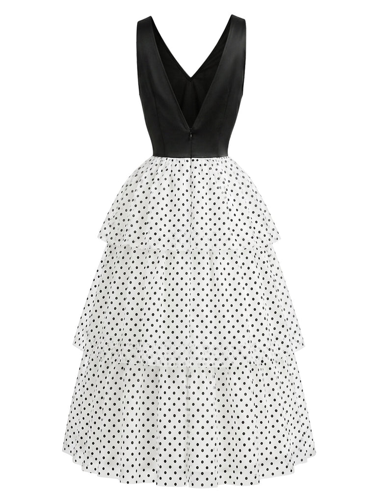 [Pre-Sale] Black & White 1940s Polka Dot Chiffon Tiered Ruffle Dress, vintage dress, retro fashion - perfect for women who love vintage and retro fashion
